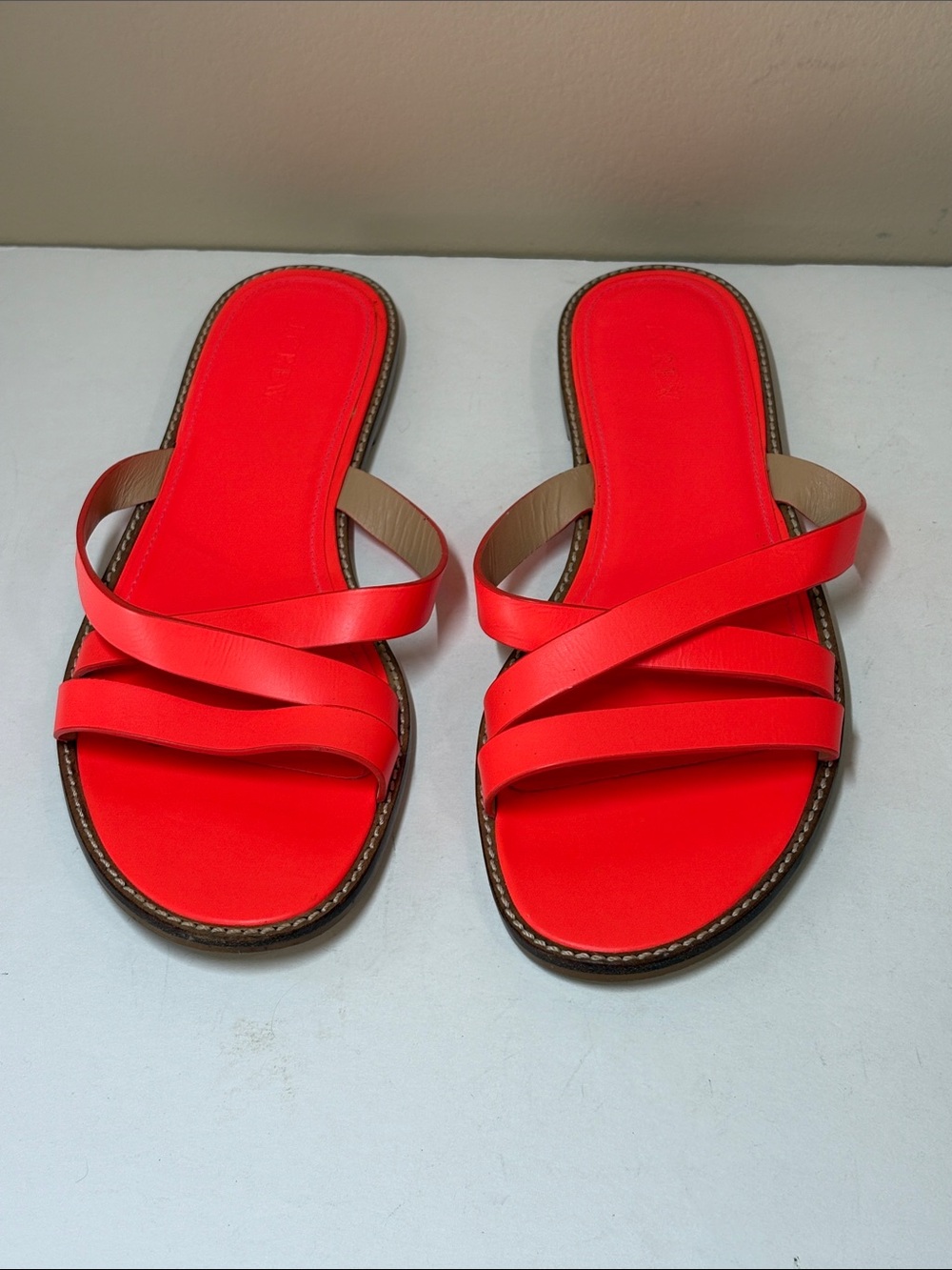 J. Crew Neon Orange Strappy Slide Sandals, 10
